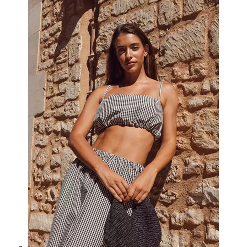 Black and White Gingham Crop Top and Skirt Set